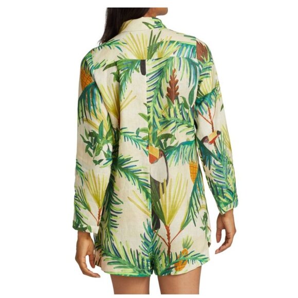 Farm Rio 100% Linen Paradise Toucan-Print Romper, Size M - Picture 2 of 8